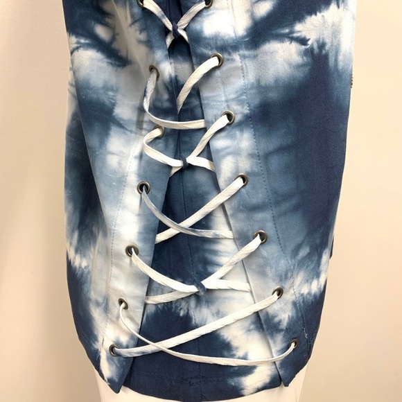 Gypsy 05 || Blue/White Silk Tie Dye SideTie Blouse - Picture 5 of 6